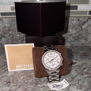 Michael Kors Silver Crystal-Accent Stainless Steel Chronograph Watch MK5667